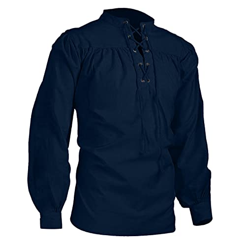 MNSWR Mittelalter Vintage Kostüm Tops Retro Mittelalter Kleidung Jeanshemd Herren Hemd Freizeithemd Leinenhemd Herren Mittelalter Kurzarm Jeanshemd Herren Jeanshemd Herren Langarm Lederh von MNSWR