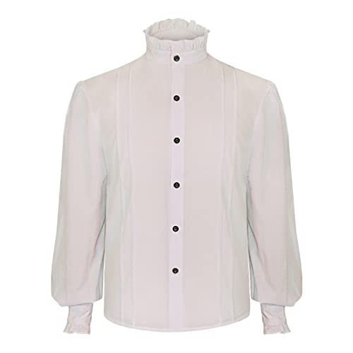 MNSWR Mittelalter Vintage Kostüm Tops Steampunk Vintage Stickerei Samt Mittelalterliches Bandagehemd für Herren Outdoor Freizeit Herrenhemd Holzfällerhemd Herren Hemd Schwarz Hemd Weiß von MNSWR