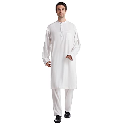 MNSWR Muslimisches Set Für Männer Arabische Langarm-gebetsrobe Lose Herren Nahen Osten Kaftan Muslimische Hemden Muslimische Hosen Anzug Herren Muslim Arabisch Mittlerer Osten Rundhalsausschnitt A von MNSWR