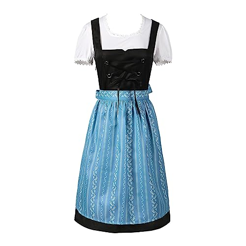 MNSWR Oktoberfest Damen Dirndl, Trachtenkleid Damen Elegant Midi Dirndlschürze Dirndl Costume Bayerisches Outfit Modefest Kleider Trachtenrock(Blau,L) von MNSWR