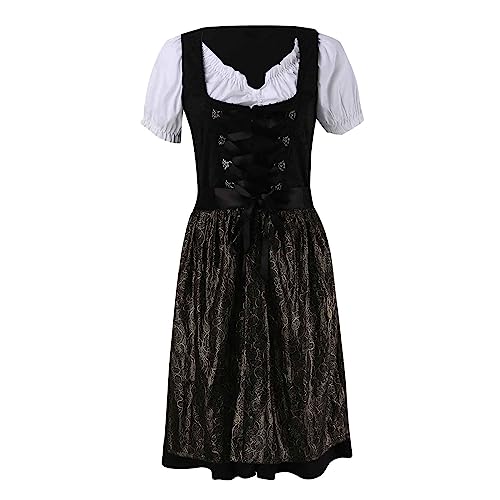 MNSWR Oktoberfest Kleid, Bayerisches Outfit Damen Midi Dirndl Damen Dirndl Schleife Lang Grosse Grössen Jugendweihe Kleider Barock Kleid(Schwarz,M) von MNSWR