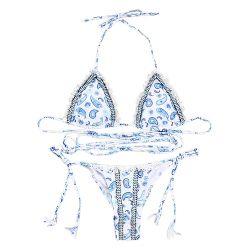 T Shirt Ohne Label mit Blumenmuster, String-Bikini-Set, Zweiteiliger Badeanzug, Badeanzüge Shirts Männer (Sky Blue, M) von MNSWR