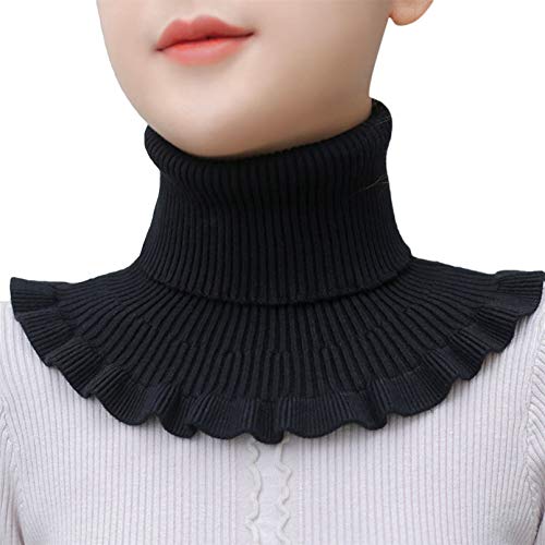 MNSYD Gestrickter Fake Collar Sweater Hoodie High Neck Mock Collar Abnehmbarer Rollkragenpullover für Damen Mädchen Kleidung Zubehör,Black von MNSYD