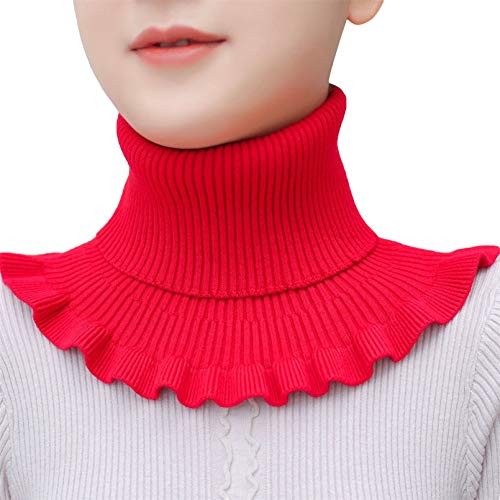 MNSYD Gestrickter Fake Collar Sweater Hoodie High Neck Mock Collar Abnehmbarer Rollkragenpullover für Damen Mädchen Kleidung Zubehör,Red von MNSYD