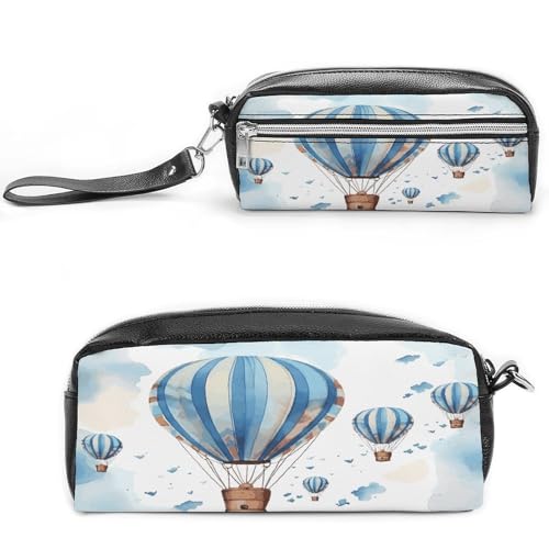 MNVTSKOP Blaue Make-up-Tasche mit Heißluftballon, kleine Kosmetiktasche, Reiseetui, tragbarer Schreibwaren-Organizer für Frauen, Lehrer von MNVTSKOP
