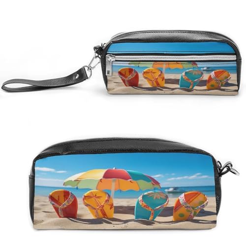 MNVTSKOP Bunte Flip-Flops, Strandball-Make-up-Tasche, kleine Kosmetiktasche, Reiseetui, tragbarer Schreibwaren-Organizer für Frauen, Lehrer von MNVTSKOP