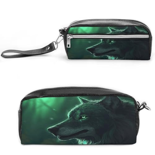 MNVTSKOP Green Wolf Make-up-Tasche, klein, Kosmetiktasche, Reiseetui, tragbarer Schreibwaren-Organizer für Frauen, Lehrer von MNVTSKOP