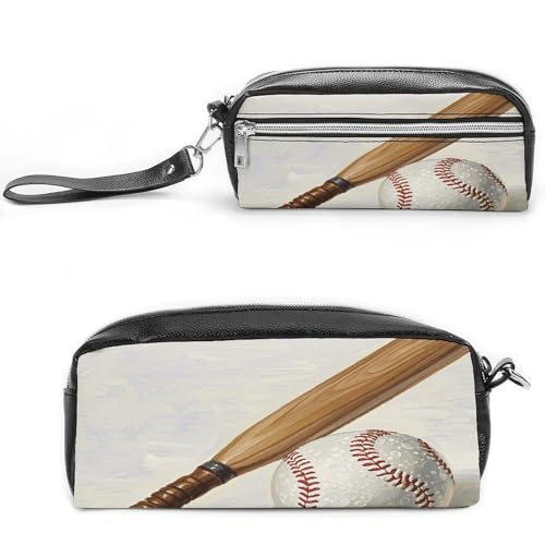 MNVTSKOP Handgezeichnete Baseballschläger und Ball-Make-up-Tasche, kleine Kosmetiktasche, Reiseetui, tragbarer Schreibwaren-Organizer für Frauen, Lehrer von MNVTSKOP