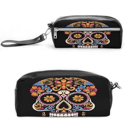 MNVTSKOP Handgezeichneter Totenkopf-Make-up-Tasche, kleine Kosmetiktasche, Reisekoffer, tragbarer Schreibwaren-Organizer für Frauen, Lehrer von MNVTSKOP