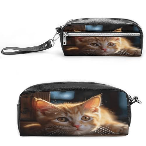 MNVTSKOP Kleine Make-up-Tasche mit orangefarbener Katze, kleine Kosmetiktasche, tragbarer Schreibwaren-Organizer für Frauen, Lehrer von MNVTSKOP