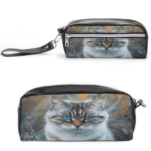 MNVTSKOP Kosmetiktasche mit Katzenmotiv, Grau und Weiß, kleine Kosmetiktasche, tragbar, Schreibwaren-Organizer für Frauen, Lehrer von MNVTSKOP