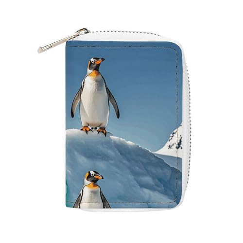 MNVTSKOP Kreditkartenetui aus weichem Leder, Kreditkartenetui, Pinguine auf dem Eisberg, Visitenkartenetui mit 20 Kartenfächern, Ausweishülle, Organizer, Reißverschluss, Geldbörse für Damen und Herren von MNVTSKOP