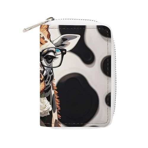 MNVTSKOP Kreditkartenetui aus weichem Leder, Kreditkartenetui mit Giraffe beißt die Rose, Visitenkartenetui mit 20 Kartenfächern, Ausweishülle, Organizer mit Reißverschluss, Geldbörse für Damen und von MNVTSKOP
