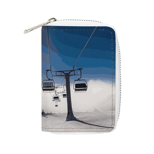 MNVTSKOP Kreditkartenetui aus weichem Leder, Kreditkartenetui mit Skilift bei Sonnenschein, Visitenkartenetui, Geldbörse mit 20 Kartenfächern, Ausweishülle, Organizer mit Reißverschluss, Geldbörse für von MNVTSKOP