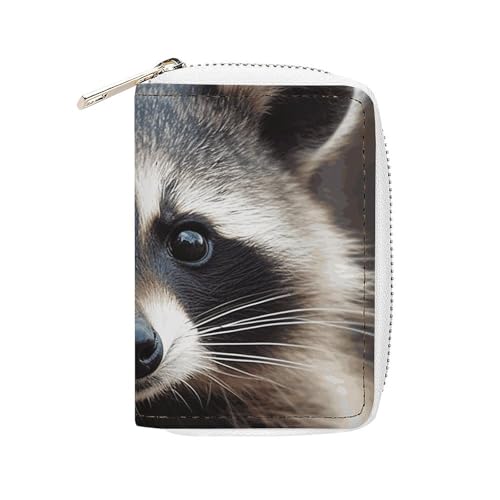 MNVTSKOP Kreditkartenetui aus weichem Leder, Kreditkartenetui mit kleinem Waschbärgesicht, Visitenkartenetui mit 20 Kartenfächern, Ausweishülle, Organizer mit Reißverschluss, Geldbörse für Damen und von MNVTSKOP