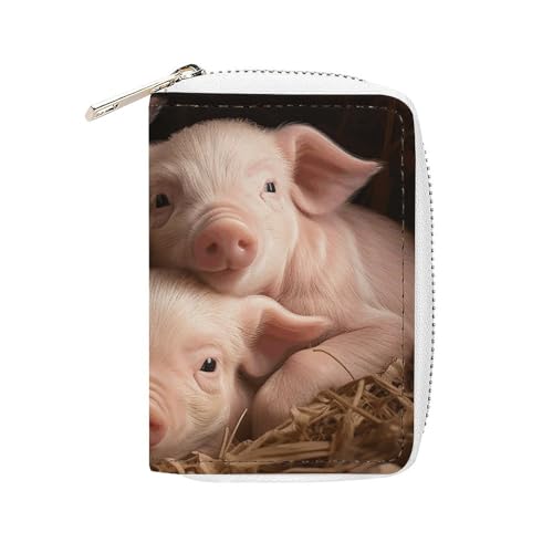 MNVTSKOP Kreditkartenetui aus weichem Leder, Kreditkartenetui mit vier kleinen Schweinchen, Visitenkartenetui, Geldbörse mit 20 Kartenfächern, Ausweishülle, Organizer, Reißverschluss, Geldbörse für von MNVTSKOP