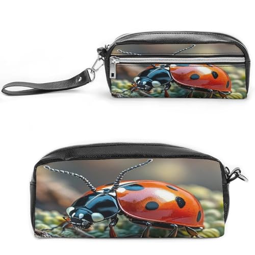 MNVTSKOP Make-up-Tasche, Marienkäfer, klein, Reiseetui, tragbar, Schreibwaren-Organizer für Frauen, Lehrer, Rot von MNVTSKOP