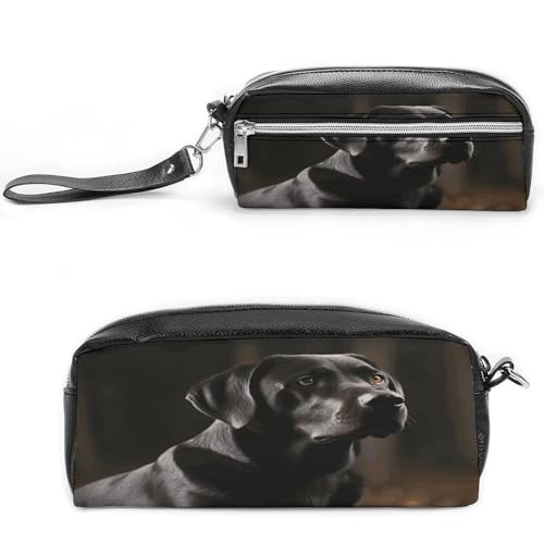 MNVTSKOP Make-up-Tasche, Motiv: schwarzer Labrador, kleine Kosmetiktasche, tragbar, Schreibwaren-Organizer für Frauen, Lehrer von MNVTSKOP