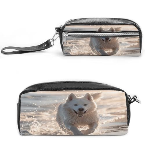 MNVTSKOP Make-up-Tasche für Damen, Motiv: Laufen am Strand, kleine Kosmetiktasche, Reiseetui, tragbarer Schreibwaren-Organizer für Damen und Lehrer von MNVTSKOP