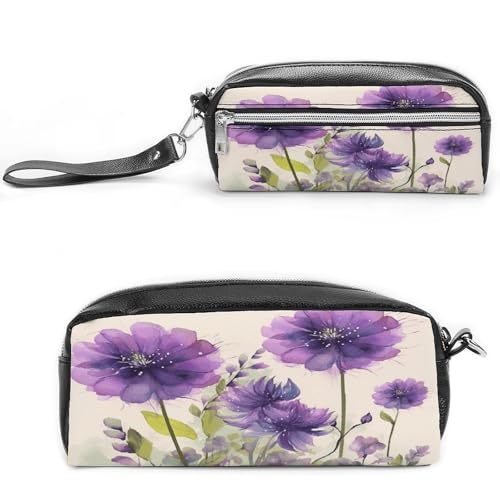 MNVTSKOP Make-up-Tasche im Aquarell-Stil, violette Blumen, kleine Kosmetiktasche, Reiseetui, tragbarer Schreibwaren-Organizer für Frauen, Lehrer von MNVTSKOP