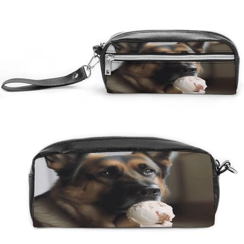MNVTSKOP Make-up-Tasche mit Aufschrift "Dog Who Likes Ice Cream", klein, Reiseetui, tragbarer Schreibwaren-Organizer für Frauen, Lehrer von MNVTSKOP