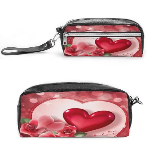 MNVTSKOP Make-up-Tasche mit Aufschrift "Happy Valentine's Day", kleine Kosmetiktasche, Reiseetui, tragbarer Schreibwaren-Organizer für Frauen, Lehrer von MNVTSKOP