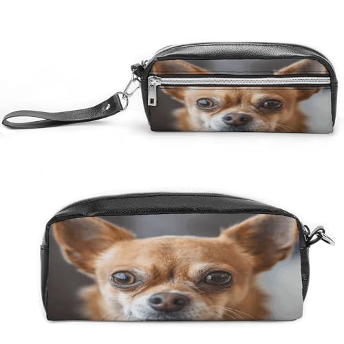 MNVTSKOP Make-up-Tasche mit Chihuahua-Motiv, klein, Reiseetui, tragbar, Schreibwaren-Organizer für Frauen, Lehrer, Braun von MNVTSKOP