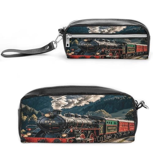 MNVTSKOP Make-up-Tasche mit Dampflokomotiven-Zug, klein, Kosmetiktasche, Reiseetui, tragbarer Schreibwaren-Organizer für Frauen, Lehrer von MNVTSKOP