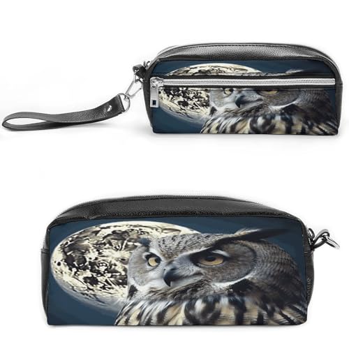 MNVTSKOP Make-up-Tasche mit Eule und Mond, kleine Kosmetiktasche, tragbar, Schreibwaren-Organizer für Frauen, Lehrer von MNVTSKOP