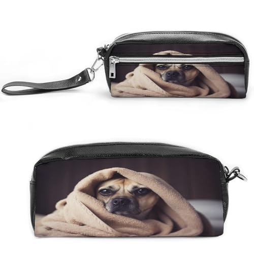 MNVTSKOP Make-up-Tasche mit Hund in einer Decke, kleine Kosmetiktasche, Reiseetui, tragbarer Schreibwaren-Organizer für Frauen, Lehrer von MNVTSKOP