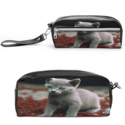 MNVTSKOP Make-up-Tasche mit Katze und Blütenblättern, kleine Kosmetiktasche, tragbar, Schreibwaren-Organizer für Frauen, Lehrer von MNVTSKOP