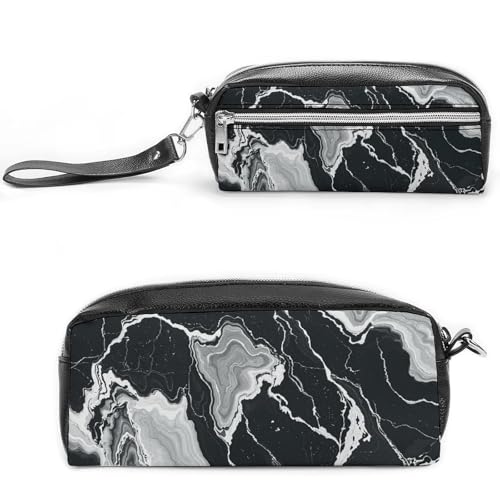 MNVTSKOP Make-up-Tasche mit Marmor-Textur, klein, Reiseetui, tragbar, Schreibwaren-Organizer für Frauen, Lehrer, Schwarz und Weiß von MNVTSKOP