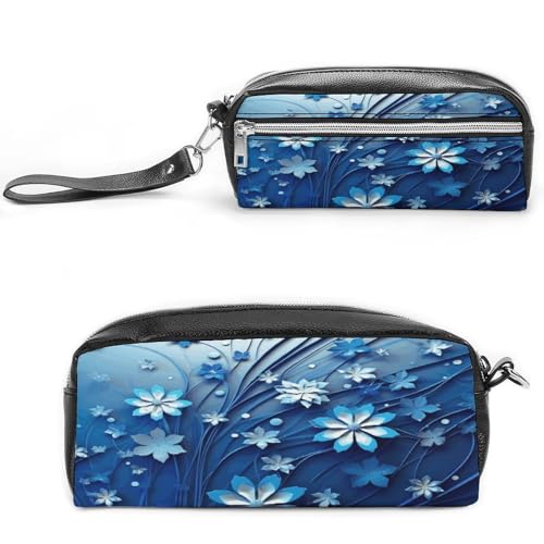 MNVTSKOP Make-up-Tasche mit Mini-Blumen-Wirbeln, klein, Kosmetiktasche, tragbar, Schreibwaren-Organizer für Frauen, Lehrer, Blau von MNVTSKOP