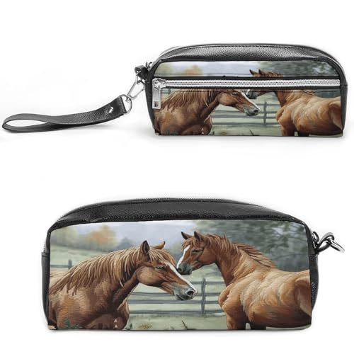 MNVTSKOP Make-up-Tasche mit Tier-Stickerei, Pferde, klein, Kosmetiktasche, tragbar, Schreibwaren-Organizer für Frauen, Lehrer von MNVTSKOP