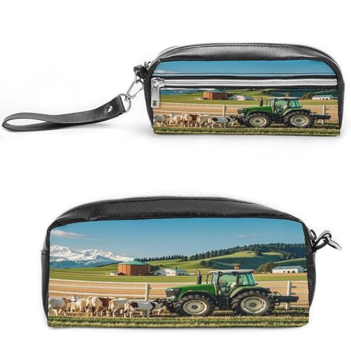 MNVTSKOP Make-up-Tasche mit Traktor-Milchfarm, kleine Kosmetiktasche, Reiseetui, tragbarer Schreibwaren-Organizer für Frauen, Lehrer von MNVTSKOP