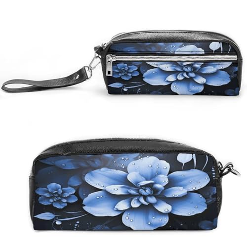 MNVTSKOP Make-up-Tasche mit blauer Blume, klein, Reiseetui, tragbarer Schreibwaren-Organizer für Frauen, Lehrer von MNVTSKOP
