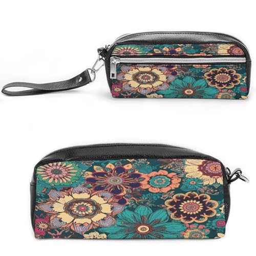 MNVTSKOP Make-up-Tasche mit böhmischen Blumen, klein, Kosmetiktasche, tragbar, Schreibwaren-Organizer für Frauen, Lehrer von MNVTSKOP