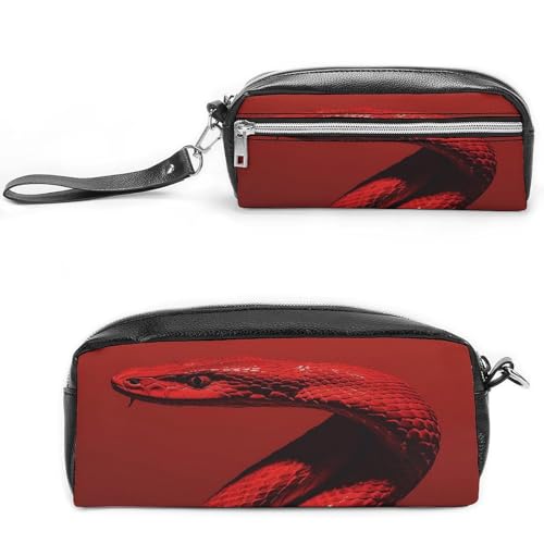 MNVTSKOP Make-up-Tasche mit gelockter Schlange, klein, Kosmetiktasche, tragbar, Schreibwaren-Organizer für Frauen, Lehrer, Rot von MNVTSKOP