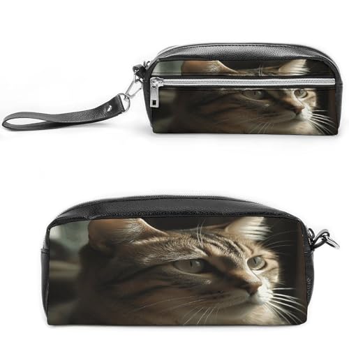 MNVTSKOP Make-up-Tasche mit getigertem Katzen-Design, klein, Reiseetui, tragbarer Schreibwaren-Organizer für Frauen, Lehrer von MNVTSKOP