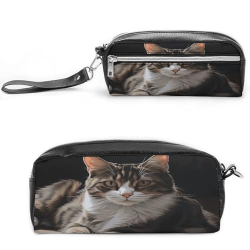 MNVTSKOP Make-up-Tasche mit getigertem Katzen-Design, klein, Reiseetui, tragbarer Schreibwaren-Organizer für Frauen, Lehrer von MNVTSKOP