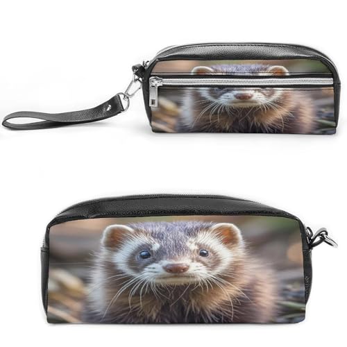 MNVTSKOP Make-up-Tasche mit haarigem Frettchen, klein, Kosmetiktasche, tragbar, Schreibwaren-Organizer für Frauen, Lehrer von MNVTSKOP