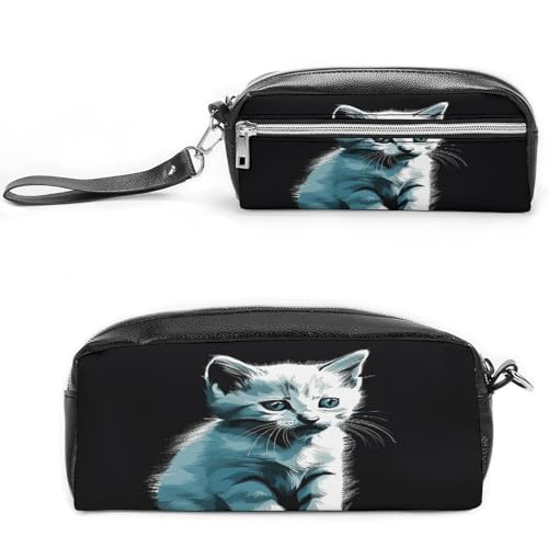 MNVTSKOP Make-up-Tasche mit niedlicher weißer Katze, kleine Kosmetiktasche, tragbar, Schreibwaren-Organizer für Frauen, Lehrer von MNVTSKOP