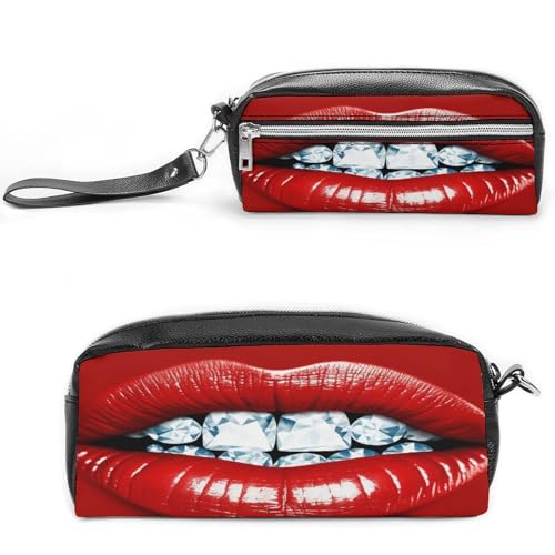 MNVTSKOP Make-up-Tasche mit roten Lippen und Diamanten, kleine Kosmetiktasche, tragbar, Schreibwaren-Organizer für Frauen, Lehrer MNVTSKOP Make-up-Tasche mit roten Lippen und Diamanten, kleine Kosmetiktasche, tragbar, Schreibwaren-Organizer für Frauen, Lehrer von MNVTSKOP