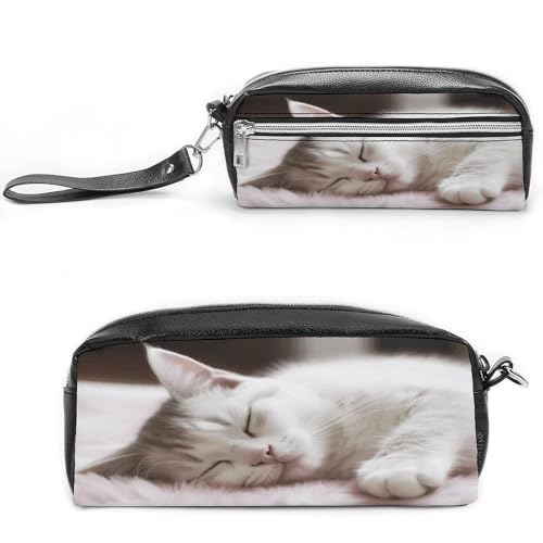 MNVTSKOP Make-up-Tasche mit schlafender Katze, klein, Kosmetiktasche, tragbar, Schreibwaren-Organizer für Frauen, Lehrer von MNVTSKOP