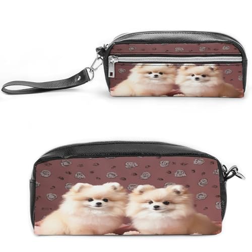 MNVTSKOP Pomeranians Make-up-Tasche für Welpen und Punkte, kleine Kosmetiktasche, tragbar, Schreibwaren-Organizer für Frauen, Lehrer von MNVTSKOP