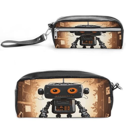 MNVTSKOP Schwarze Roboter-Make-up-Tasche, kleine Kosmetiktasche, Reiseetui, tragbarer Schreibwaren-Organizer für Frauen, Lehrer von MNVTSKOP