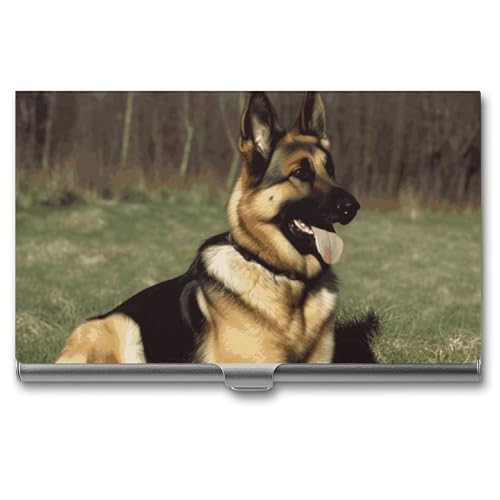 MNVTSKOP Visitenkartenetui aus Metall, schlankes Visitenkartenetui, Geldbörse, Namenskartenhalter, Deutscher Schäferhund, professioneller Geschäftskarten, Organizer, Kreditträger für Männer und Frauen von MNVTSKOP