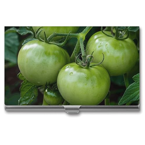 MNVTSKOP Visitenkartenetui aus Metall, schmales Visitenkartenetui, Geldbörse, Namenskartenhalter, grüne Tomaten, Bild, professionelle Geschäftskarten, Organizer, Kreditträger für Männer und Frauen von MNVTSKOP