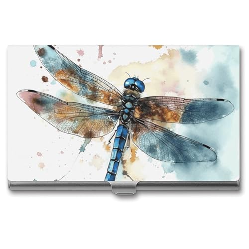 MNVTSKOP Visitenkartenhalter aus Metall, schlankes Visitenkartenetui, Geldbörse, Namenskartenhalter, Aquarell, Libelle, professionelle Geschäftskarten, Organizer, Kredit-Träger für Männer und Frauen von MNVTSKOP