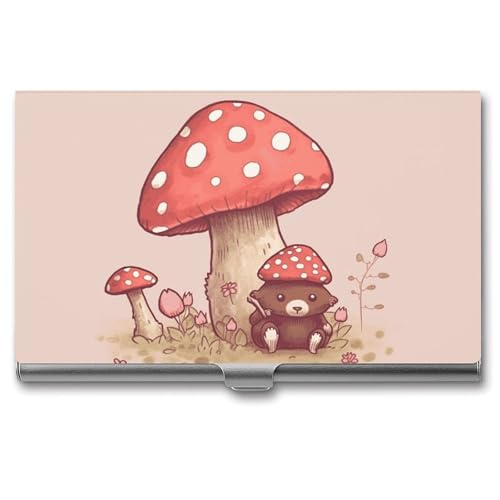 MNVTSKOP Visitenkartenhalter aus Metall, schlankes Visitenkartenetui, Geldbörse, Namenskartenhalter, Bär und Pilz, professioneller Geschäftskarten, Organizer, Kreditträger für Männer und Frauen, Bär von MNVTSKOP